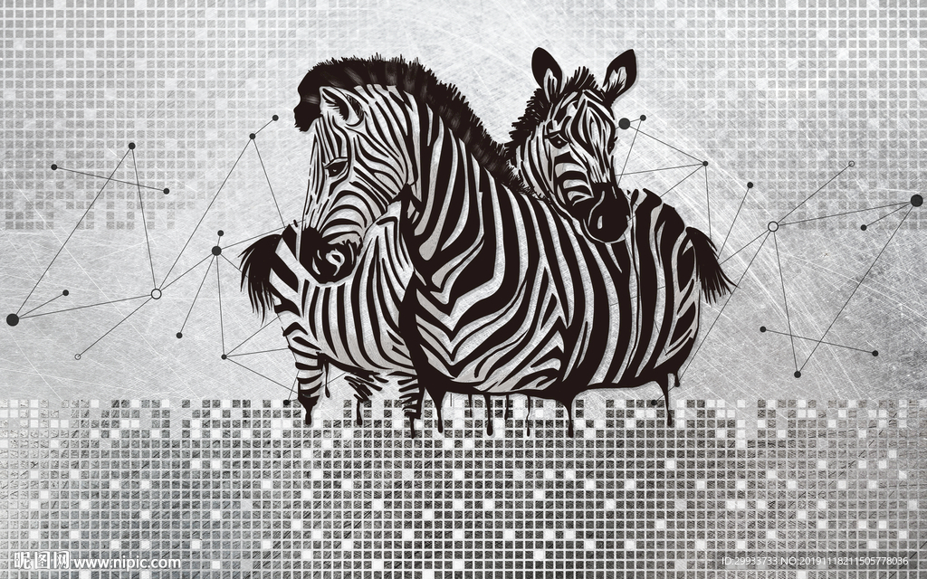 北欧简约手绘斑马背景墙