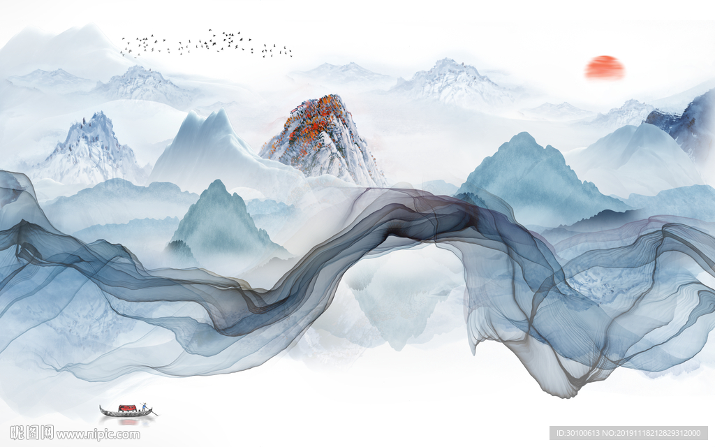 线条 巨幅 山水画 TIF分层