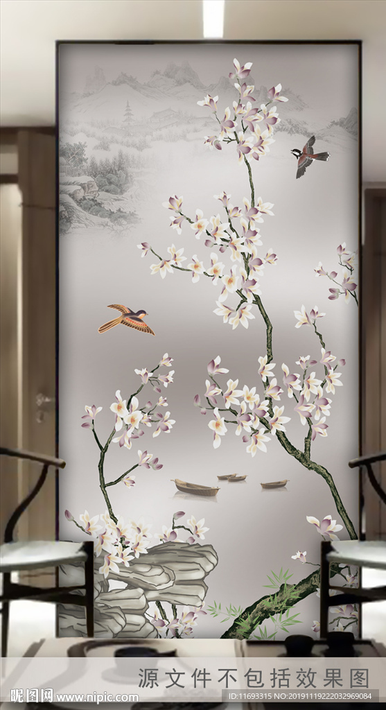 新中式手绘花鸟玄关装饰画