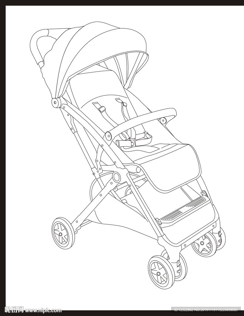 婴儿车 儿童车 勾线 黑白线稿