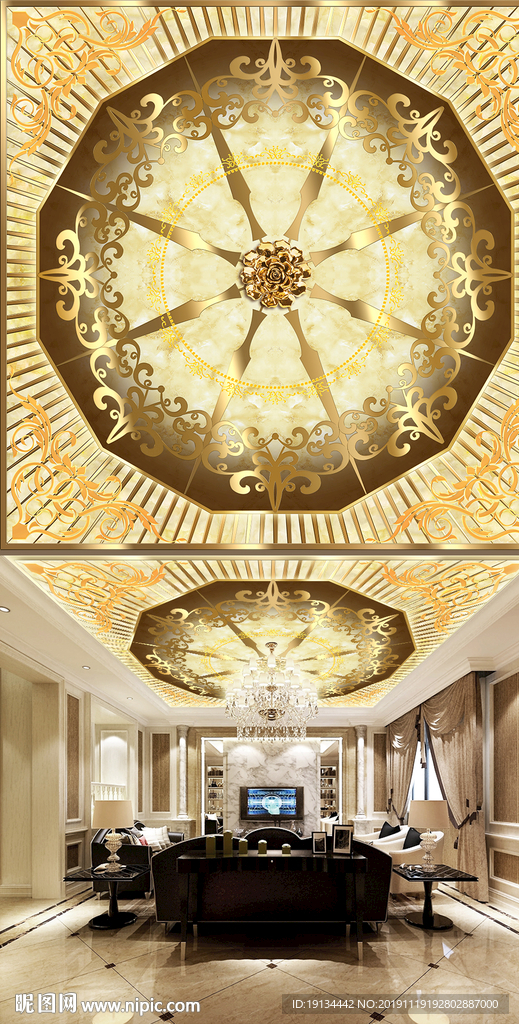 金浮雕欧式花纹3D吊顶