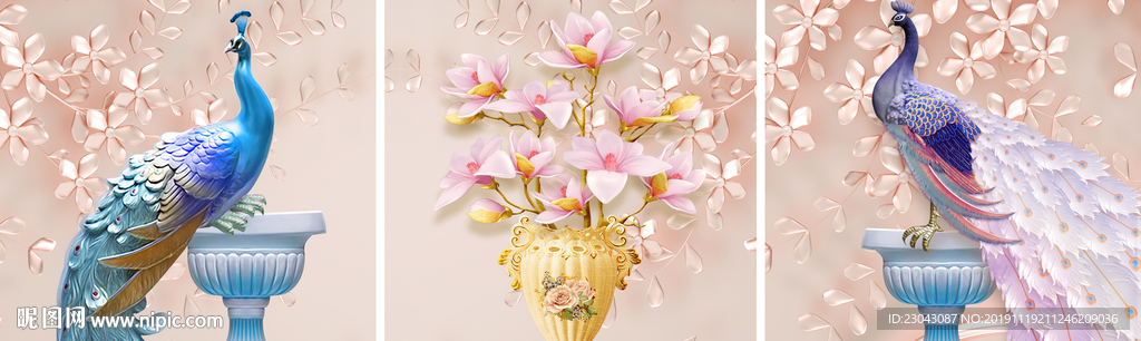 新中式平安富贵孔雀装饰画