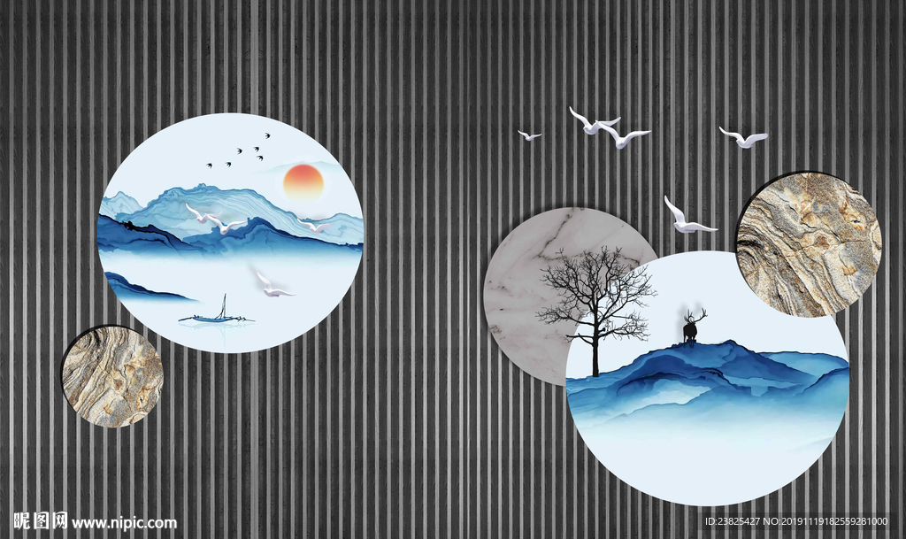 新中式抽象水墨山水电视背景墙