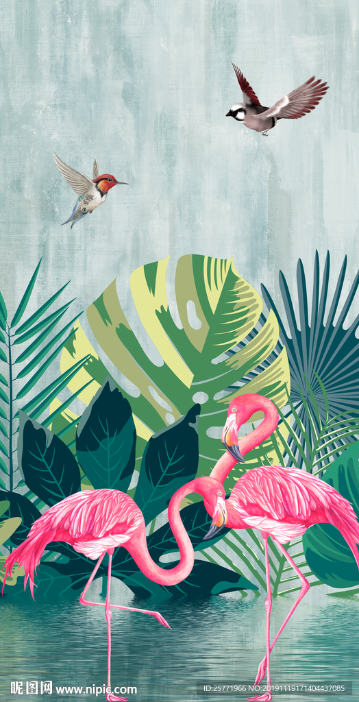 热带雨林装饰画 火烈鸟装饰画
