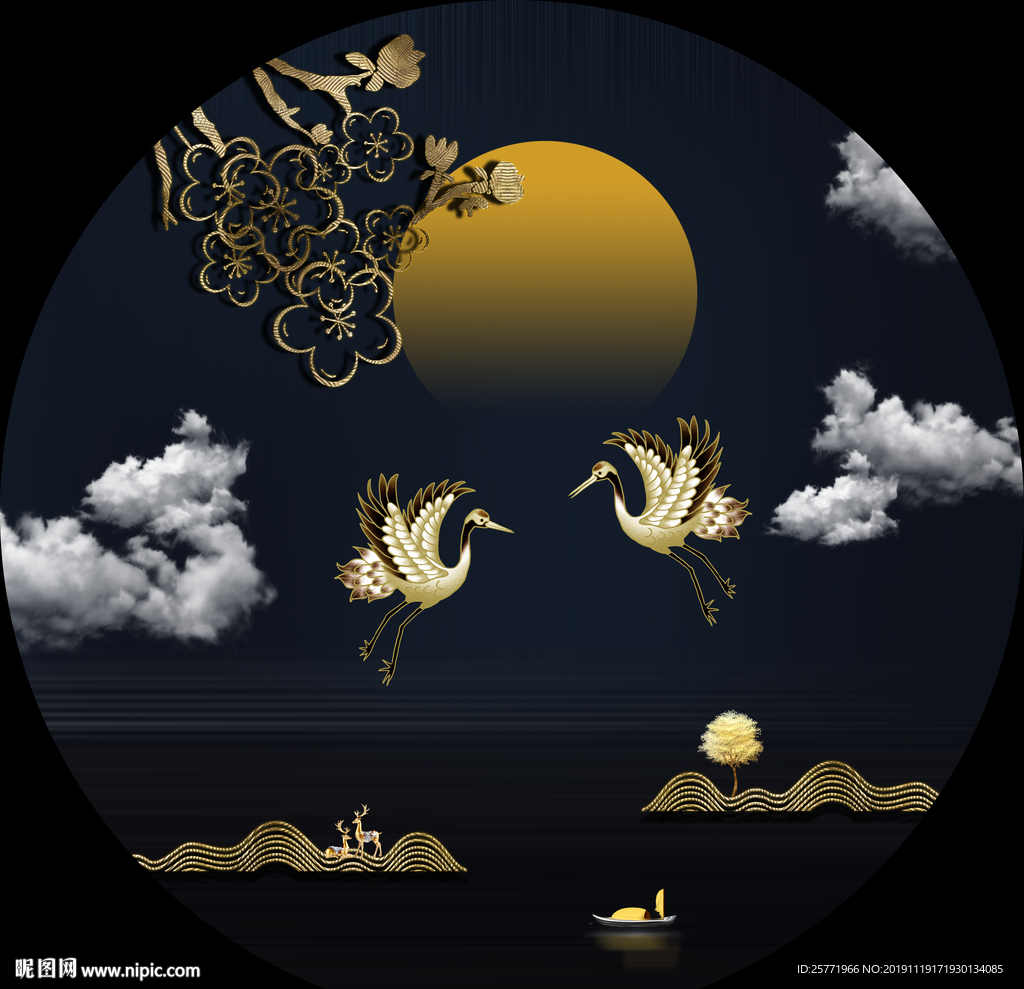 中国风装饰 祥云仙鹤装饰画