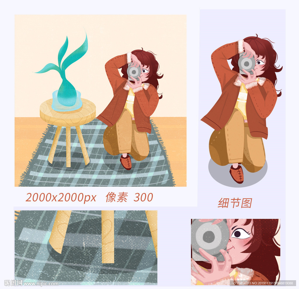 女人照相摄影插画