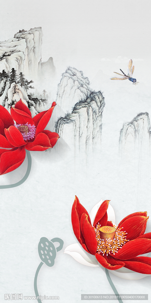 荷花家居玄关画 tif分层