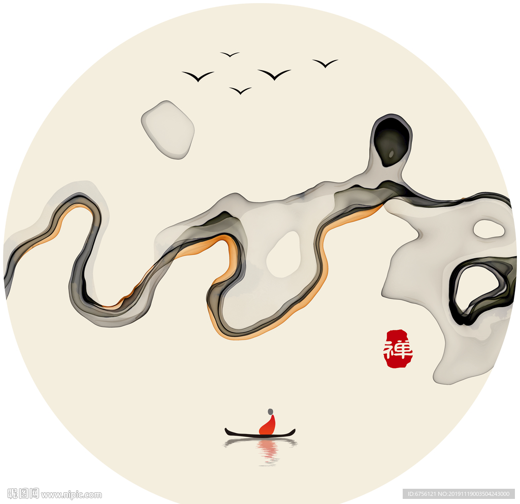 禅意抽象画水墨画