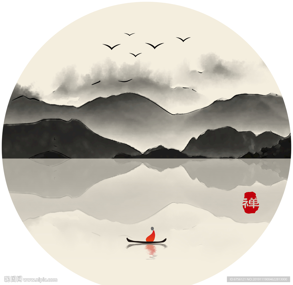 水墨画禅境水墨山水