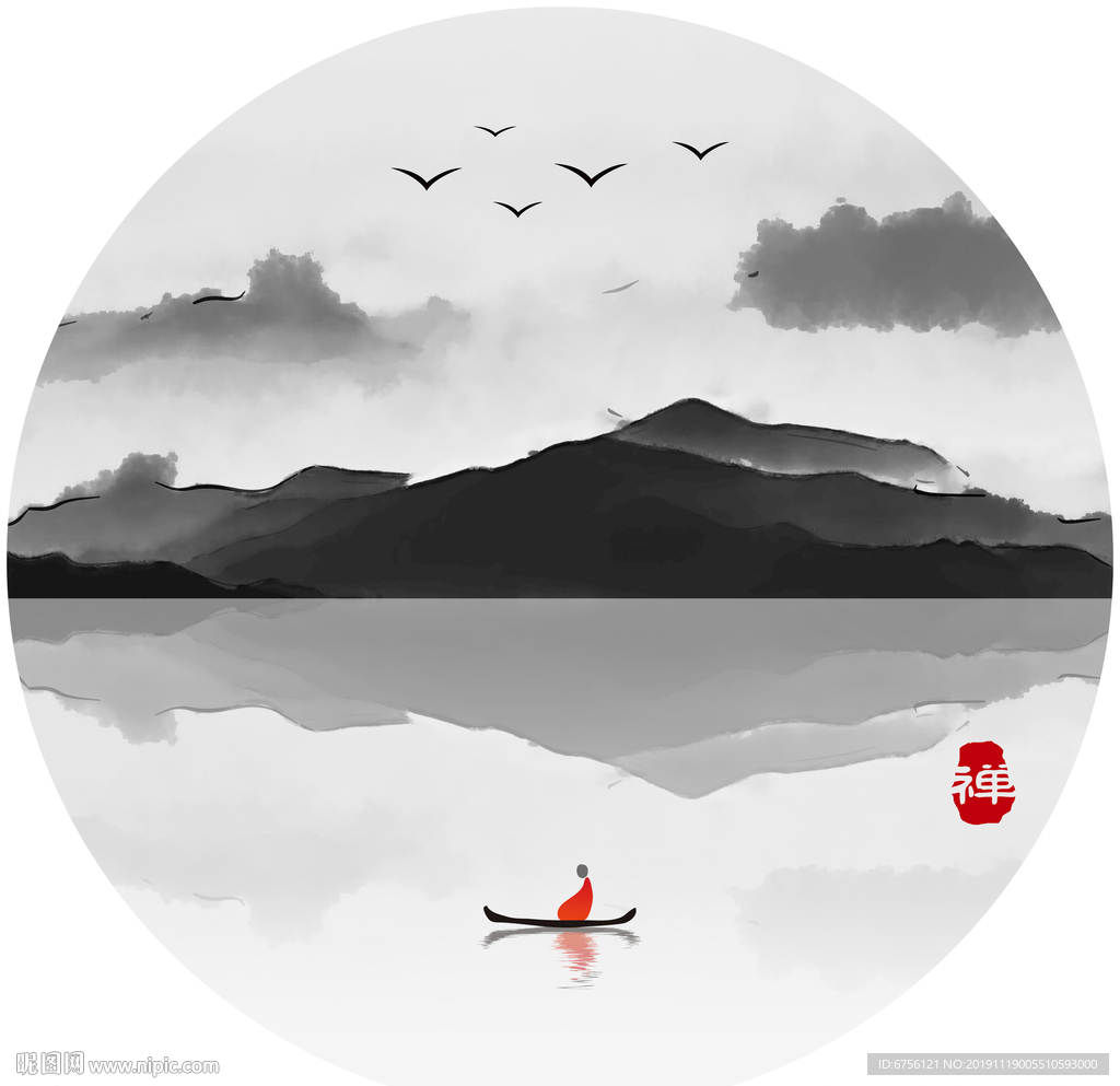 禅意水墨山水画