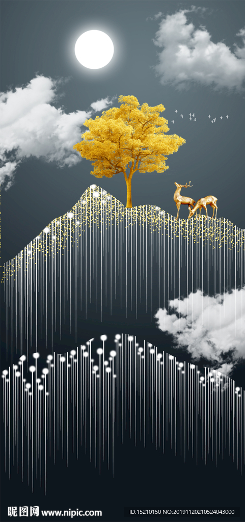 抽象树麋鹿玄关背景墙