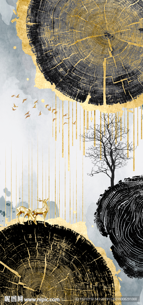 木纹抽象树玄关背景墙