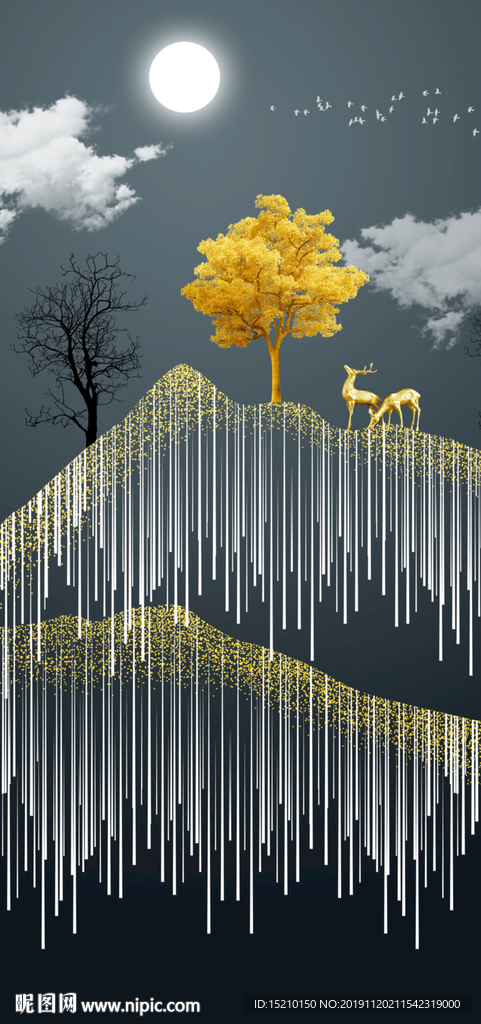 发财树麋鹿玄关背景墙