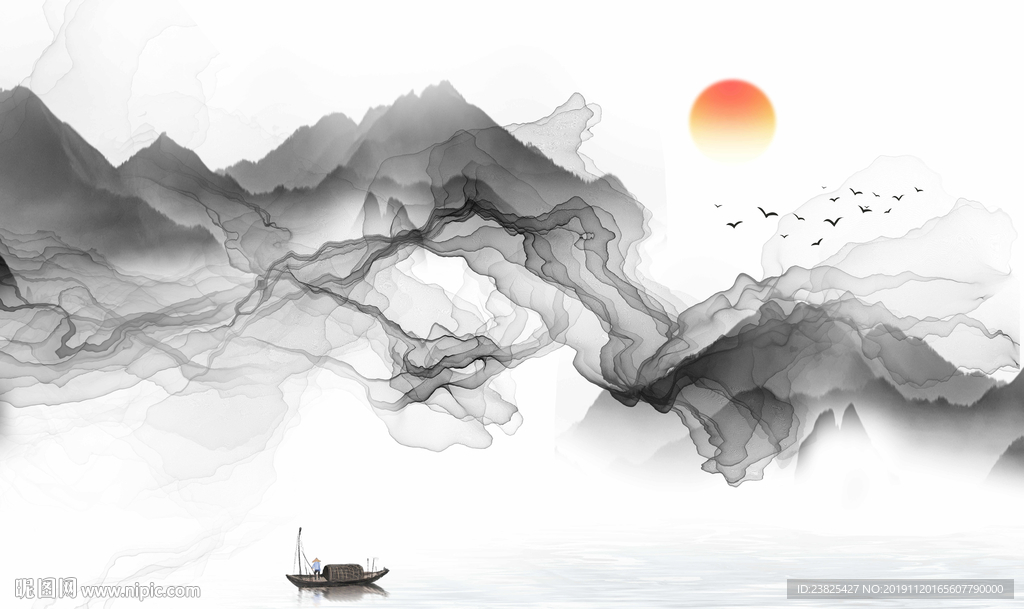 新中式抽象水墨山水意境电视背景