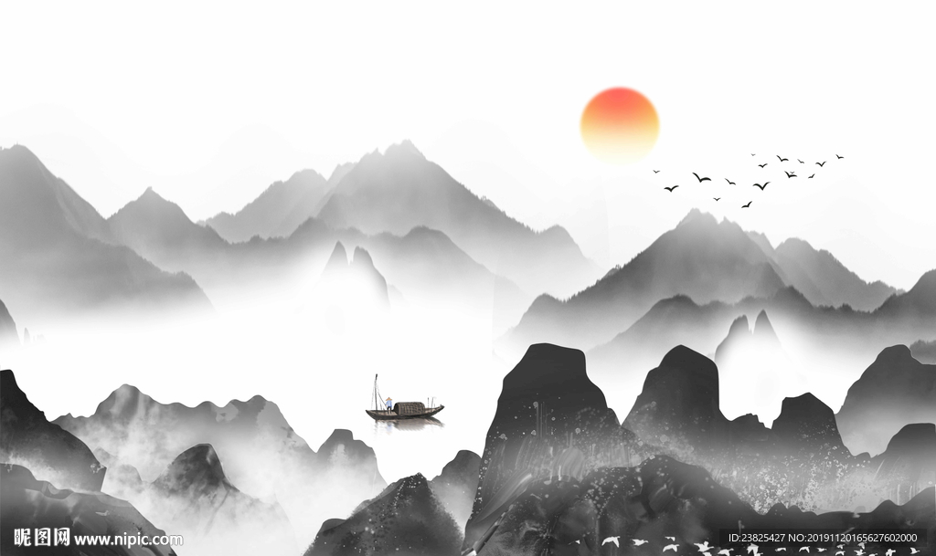 新中式抽象水墨山水意境电视背景