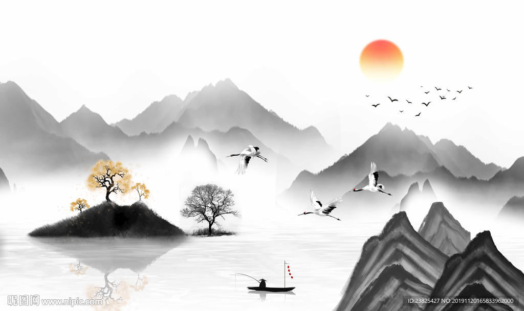 新中式水墨山水意境电视背景墙