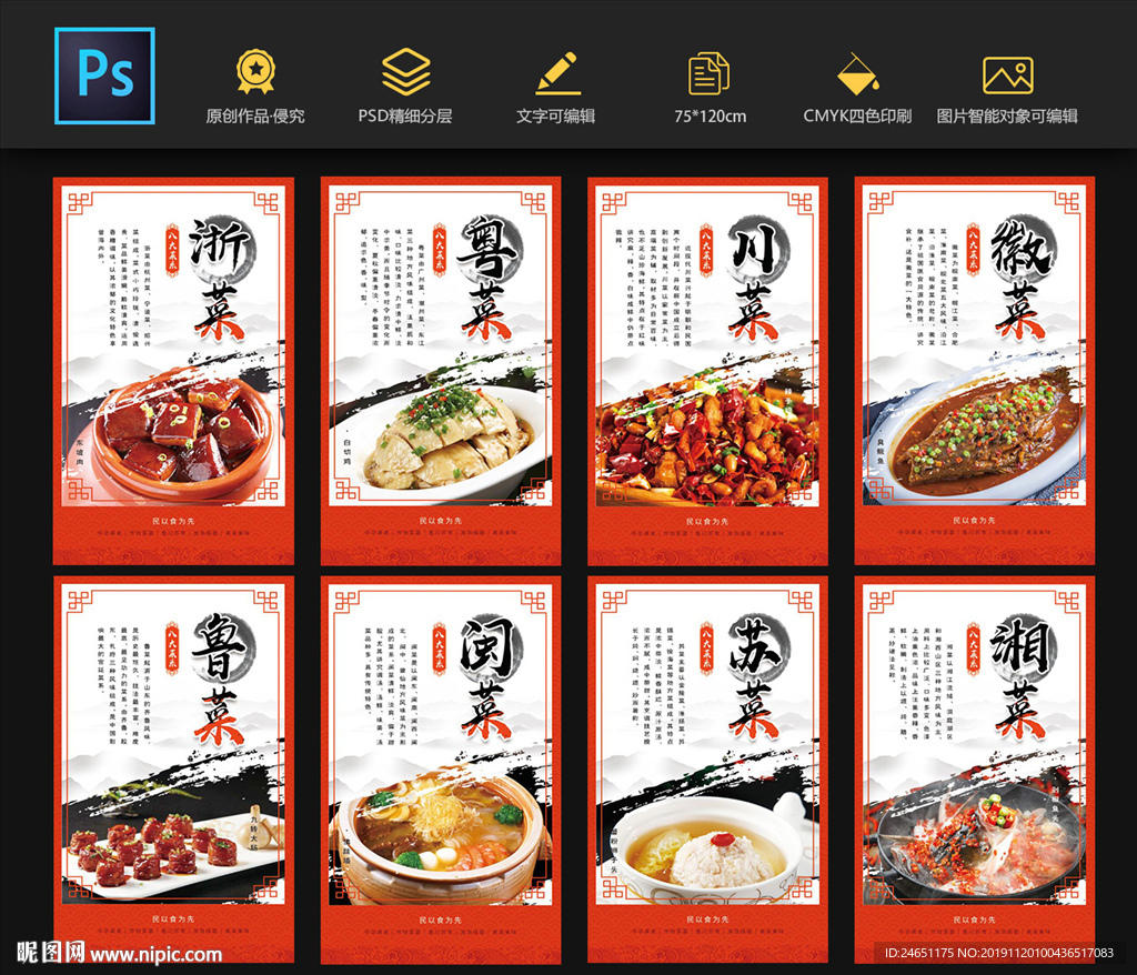 美食八大菜系宣传展板