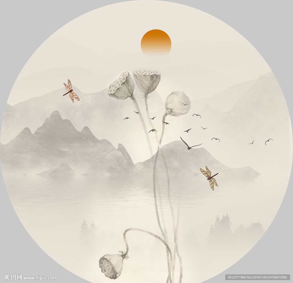 水墨荷花 山水荷花