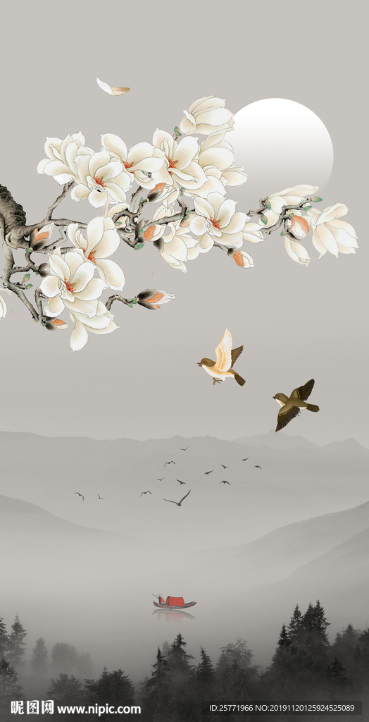 工笔花鸟画 玄关花鸟装饰画