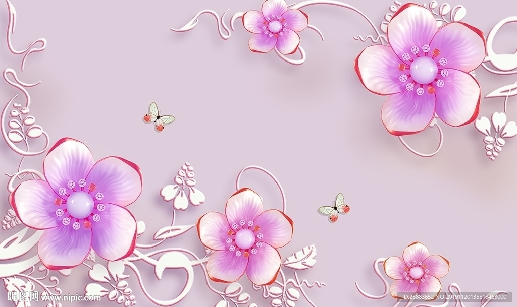 花开富贵珠宝电视背景墙