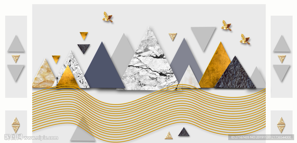 客厅三联画几何图案