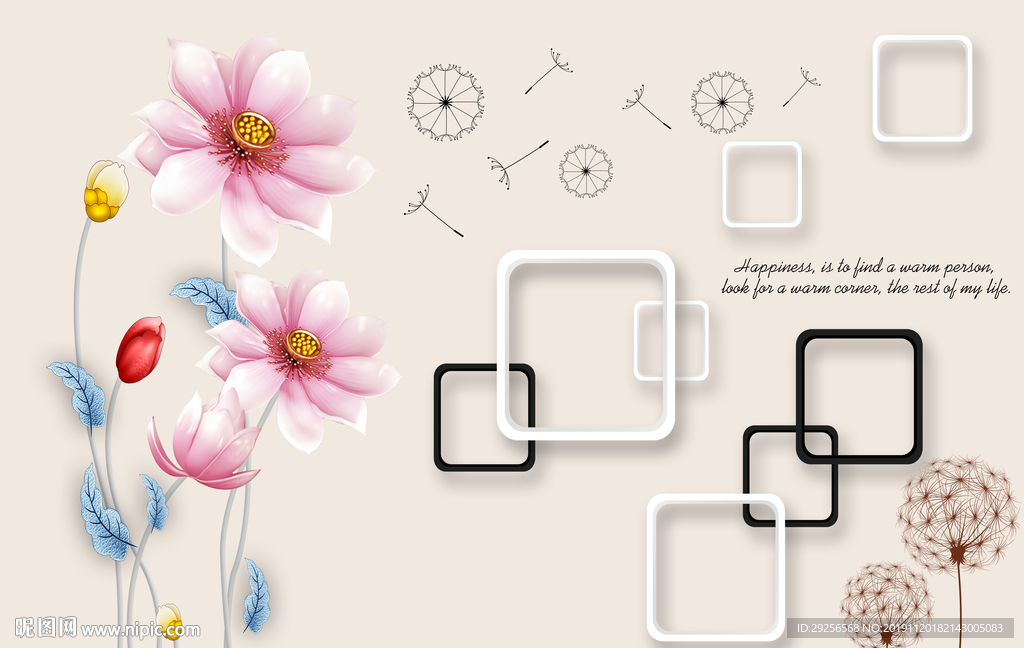 3d荷花背景墙