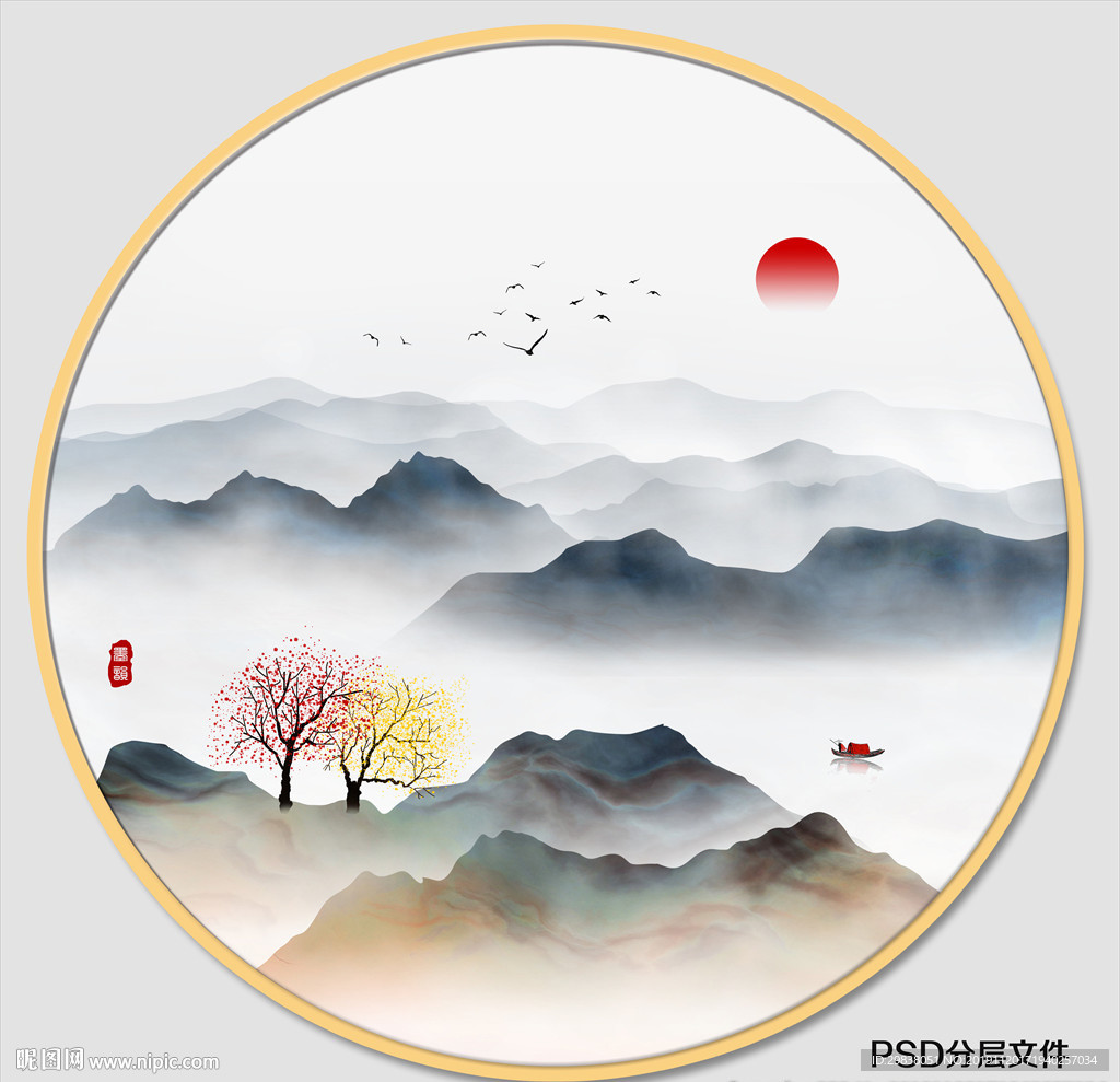 圆形山水画
