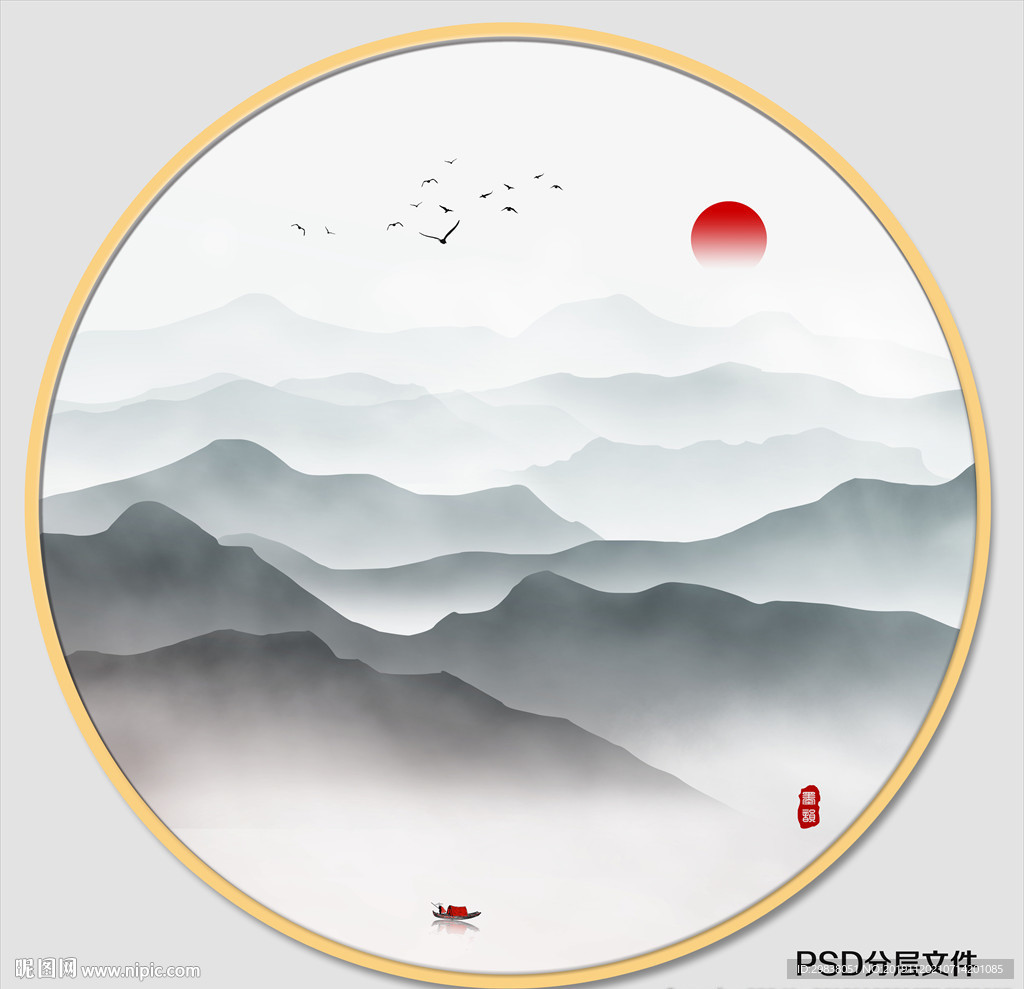 圆形山水