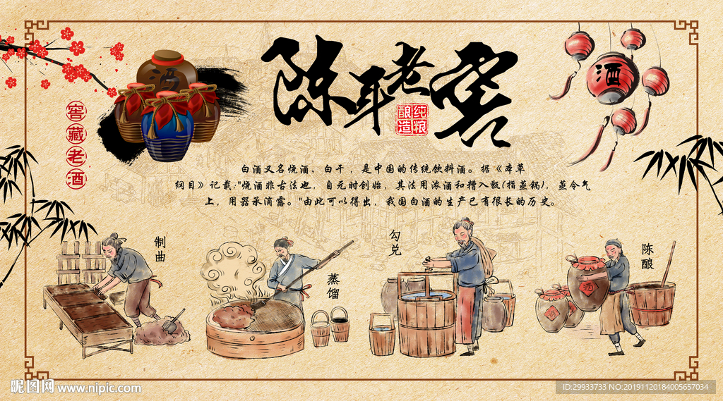 酿酒文化背景墙装饰画