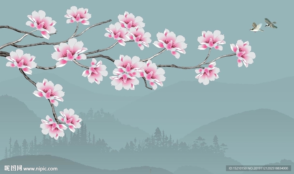 玉兰花电视背景墙