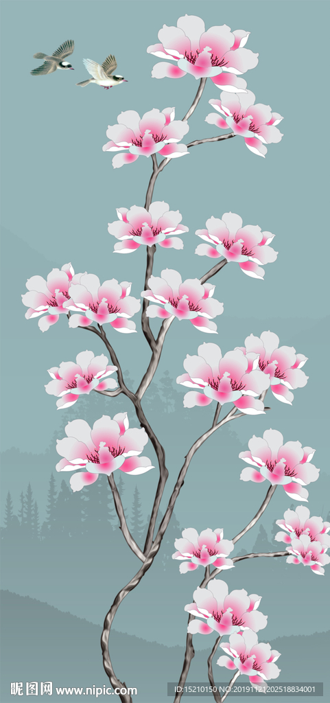 玉兰花玄关背景墙