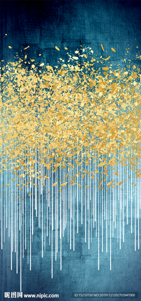 蓝色背景金箔玄关背景墙