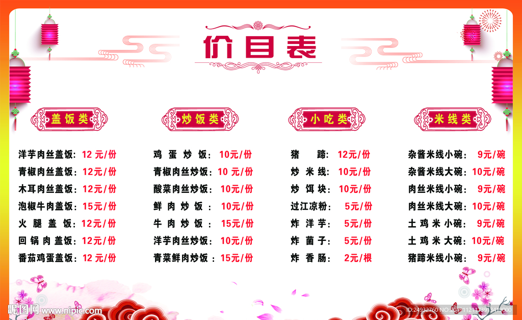 价目表