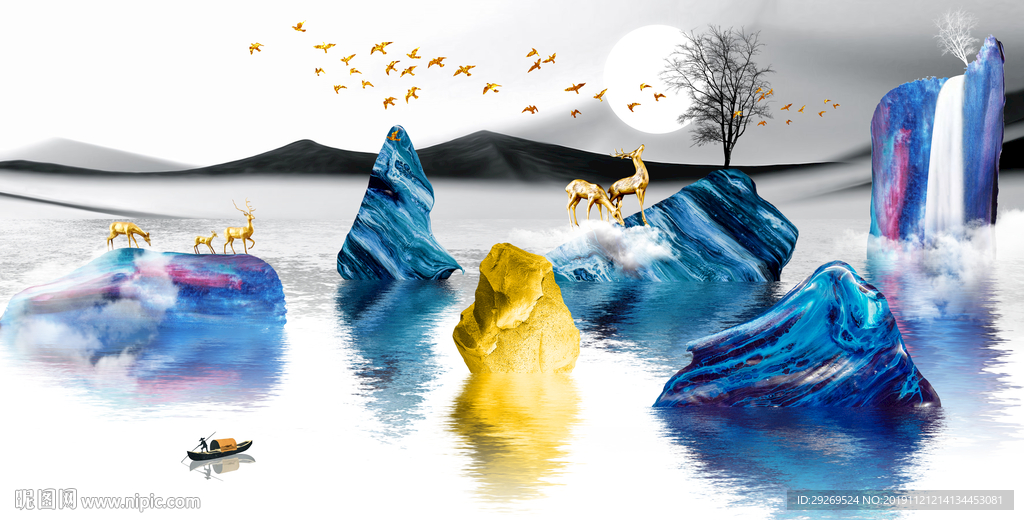 石来运转发财树福禄双全客厅