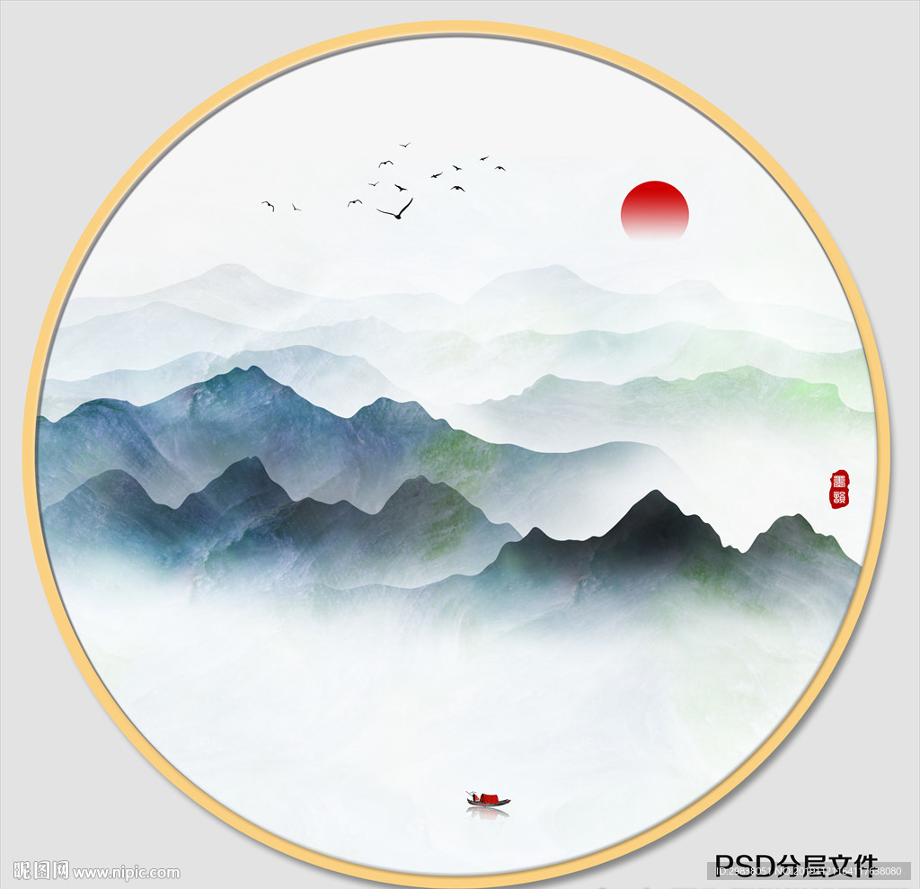 圆形水墨画