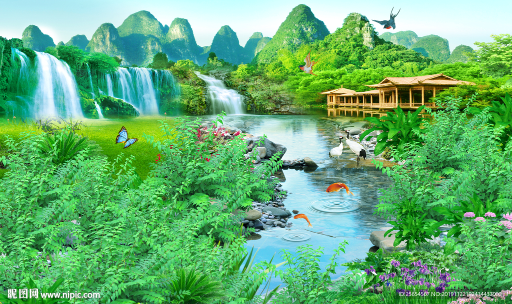 流水小溪背景墙