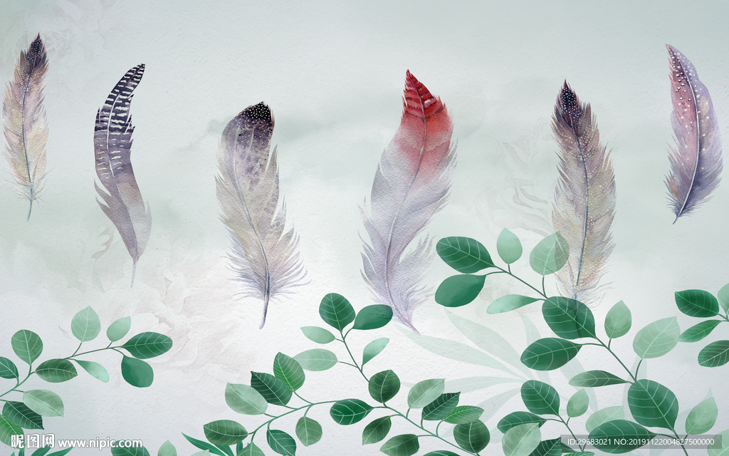 彩色羽毛装饰画 TIF分层