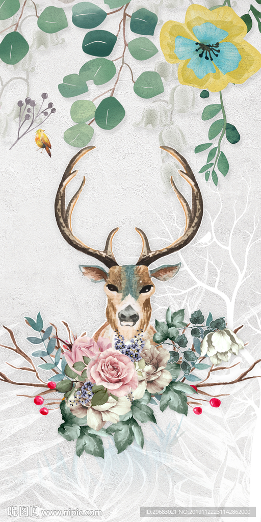 鹿头 欧式玄关画 TIF分层