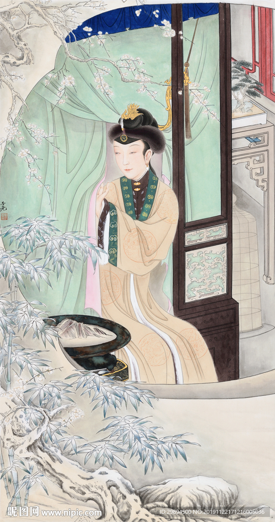 古典美女中式水墨装饰画