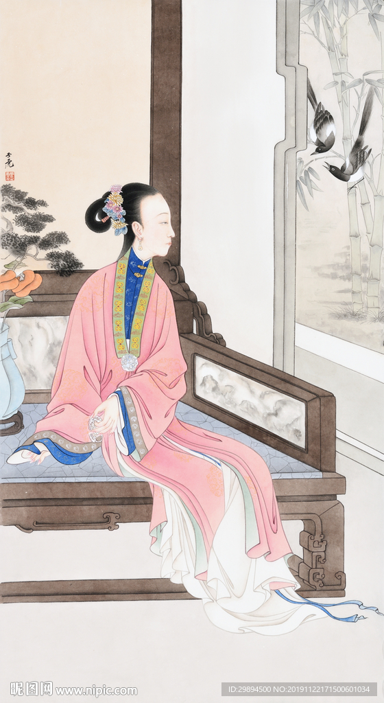 古典美女中式水墨装饰画