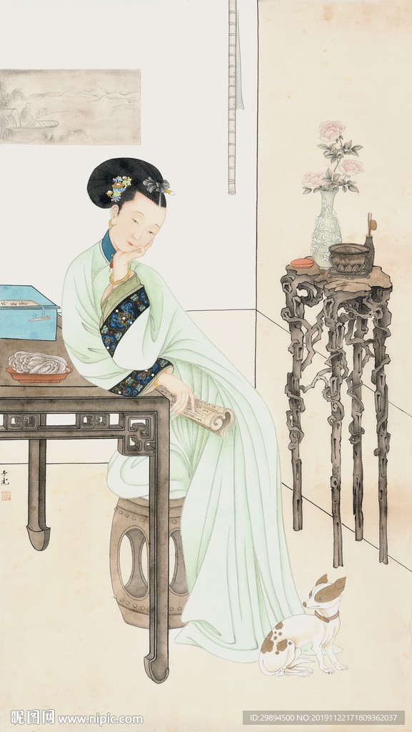 古典美女中式水墨装饰画