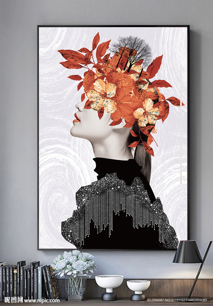 美女晶贝黑白装饰画