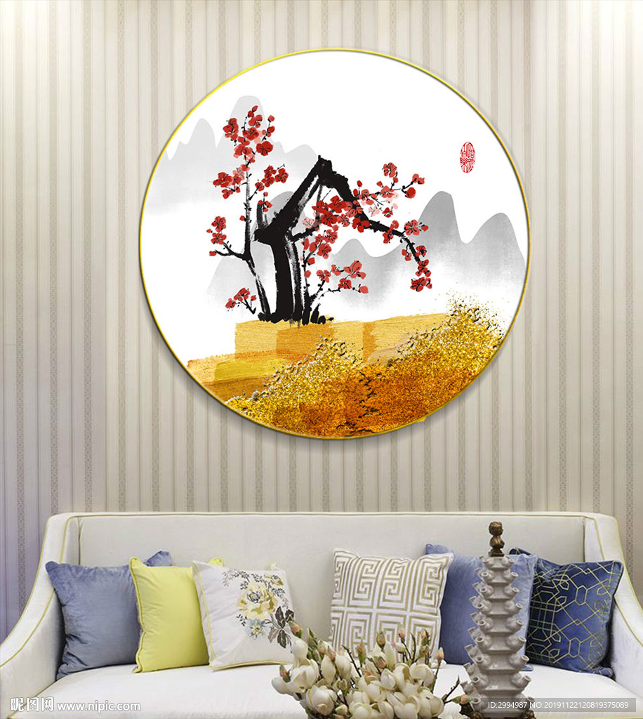 新中式水墨花鸟笔刷晶瓷装饰画
