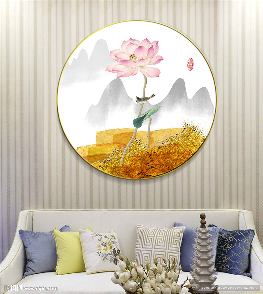 新中式水墨花鸟笔刷晶瓷装饰画