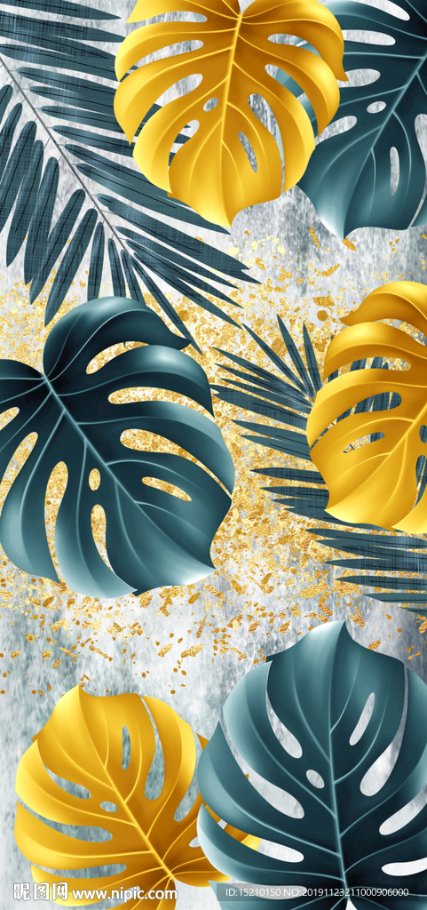 金色树叶玄关背景墙