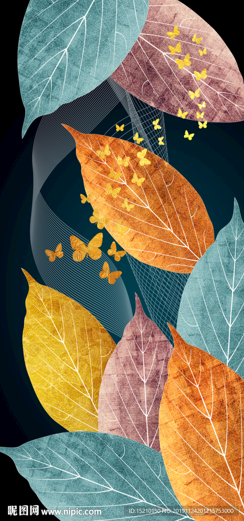 金色叶子玄关背景墙