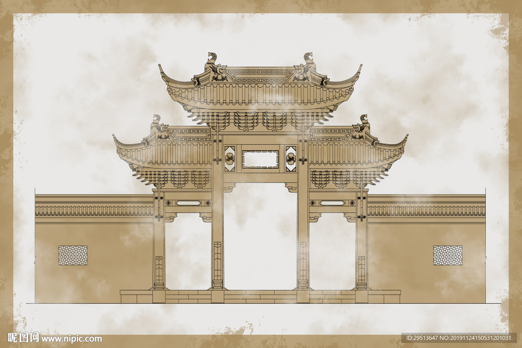 复古牌坊装饰画