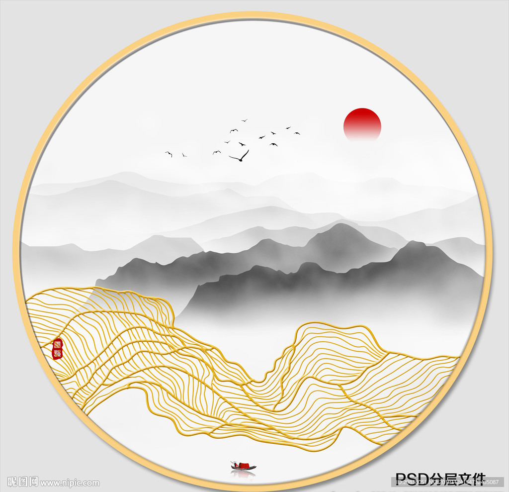 圆形山水