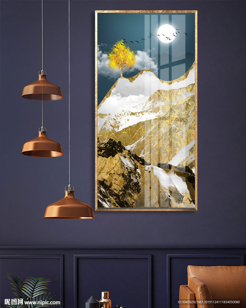 轻奢金箔金山玄关装饰画