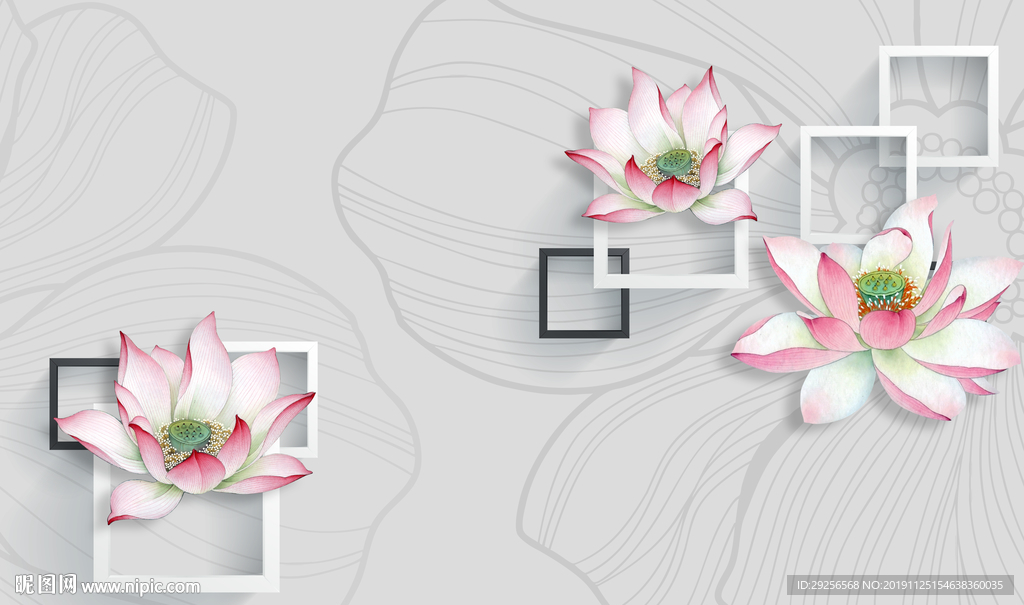3D珠宝荷花背景墙